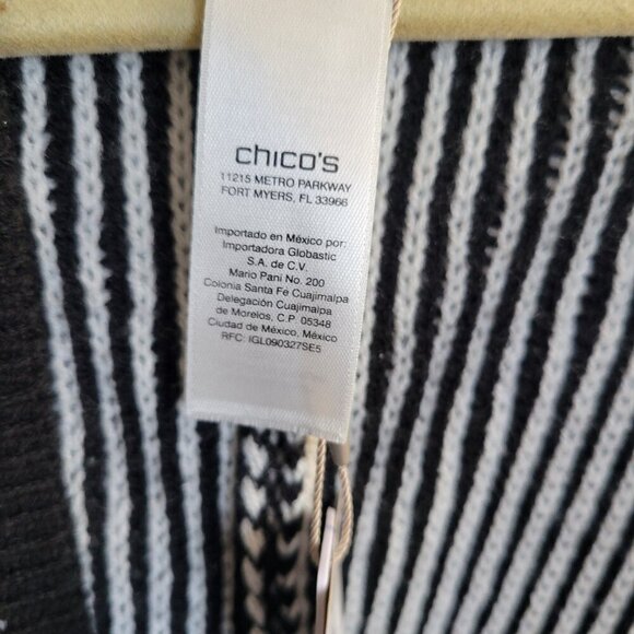 Chico’s Flowy Fringe Poncho Wrap Sweater – White & Black, One Size - Picture 6 of 16